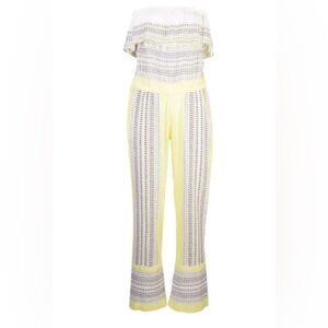 Lemlem Amira Ruffle Strapless Yellow Cotton Jumpsuit oversized small NWOT‎